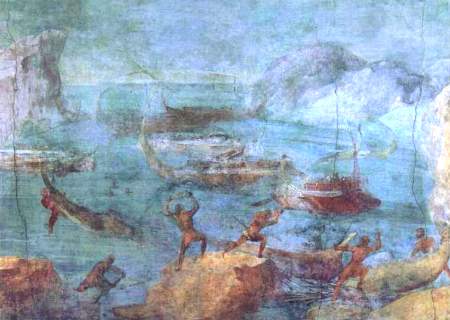Lestrigones destruyendo la flota de Odiseo